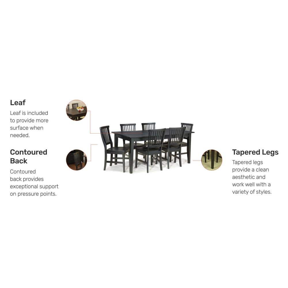 Black Solid Wood 7-Piece Dining Set with Contoured Chairs