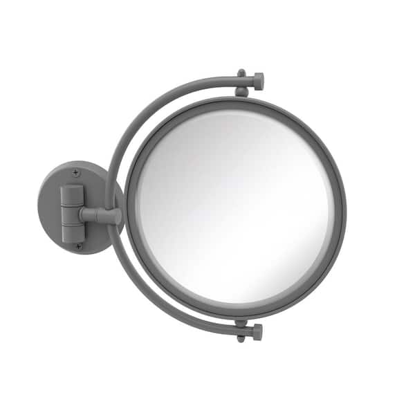 Allied Brass 8 in. W x 10 in. H Small Large Round Tri Fold Metal Framed Magnifying Wall Bathroom Vanity Mirror in Matte Gray