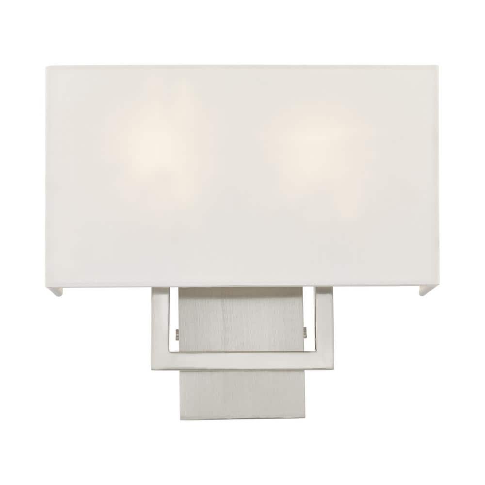 Pierson 2-Light Brushed Nickel Wall Sconce with Off-White Shade