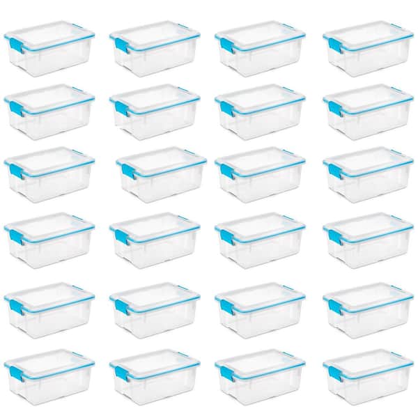 Sterilite 12 qt. Plastic Storage Bin Container Clear Gasket Sealed Box, (24-Pack)