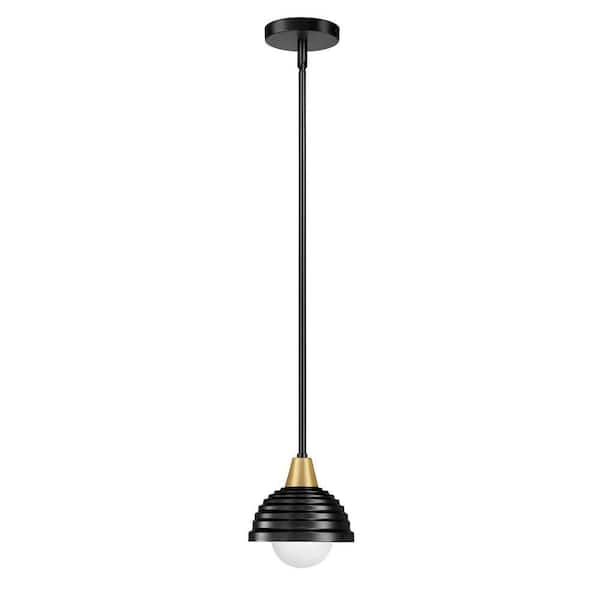60-Watt 1 Light Black and Gold Pendant Light with Metal Shade Hanging Light Fixture For Kitchen Island No Bulbs Included