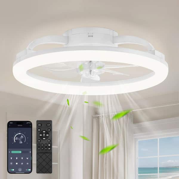 20 in. Smart Indoor Modern White 6-Speed Low Profile Ceiling Fan with Light and Remote/ App Control