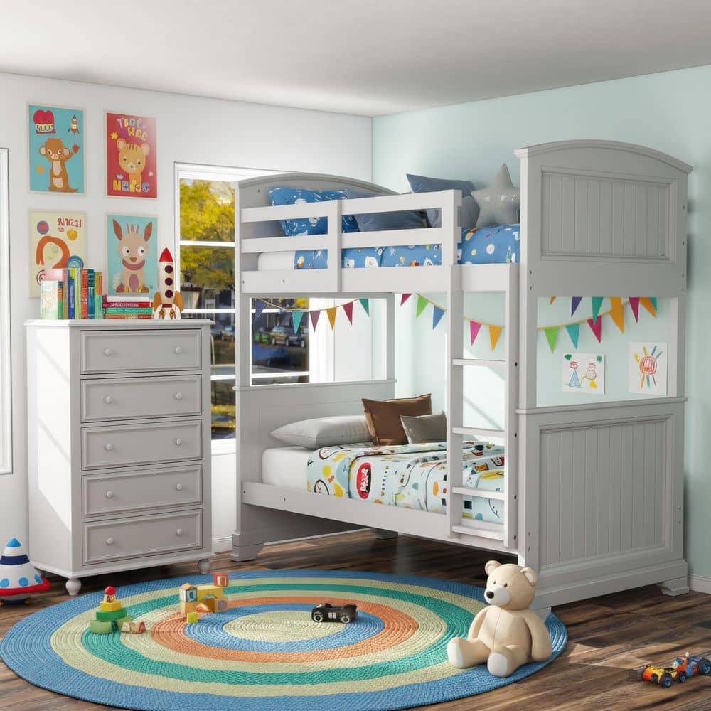 Gianne 2-Piece White Solid Wood Twin over Twin Platform Bunk Bed and Chest Set with Reversible Ladder