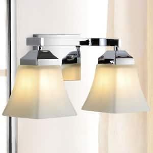 Staunton 15 in. 2-Light Iron/Glass Modern Cottage LED Vanity Light, Chrome