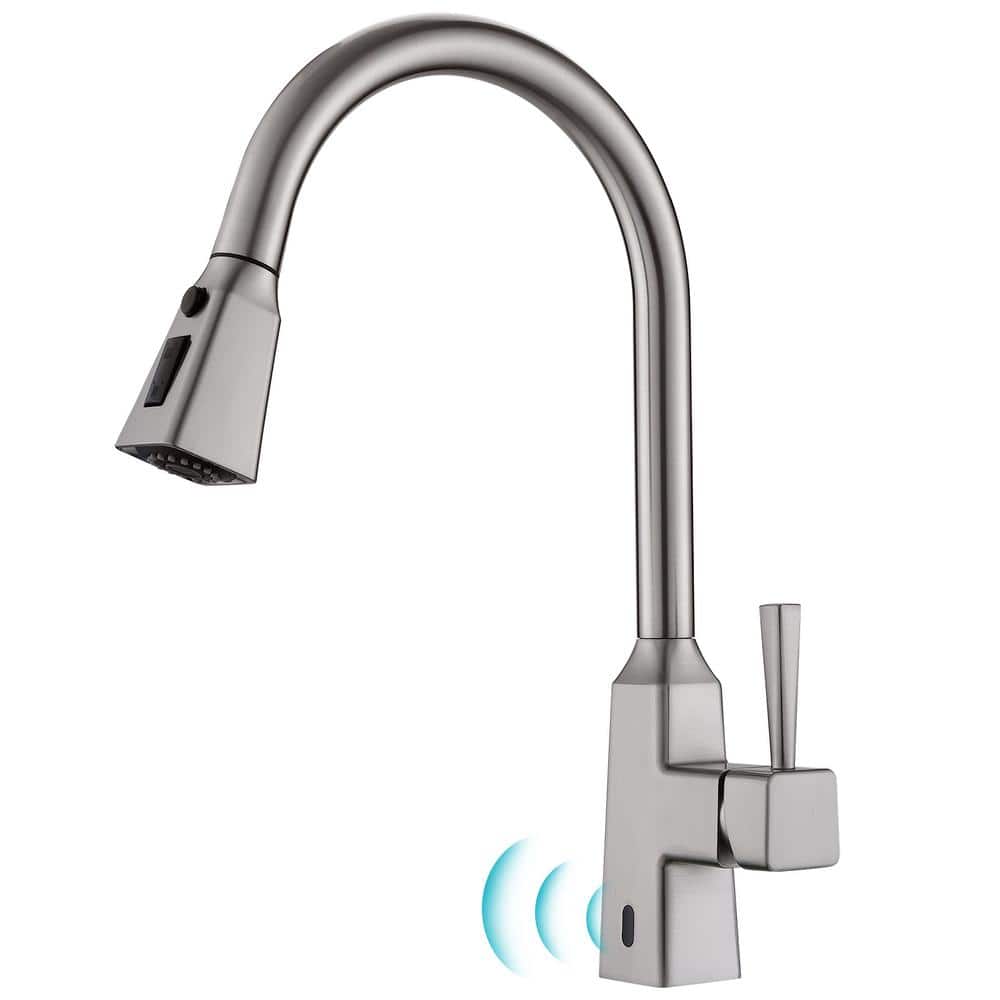 Touchless Sensor Single Handle Pull-Down Sprayer Kitchen Faucet in Brushed 