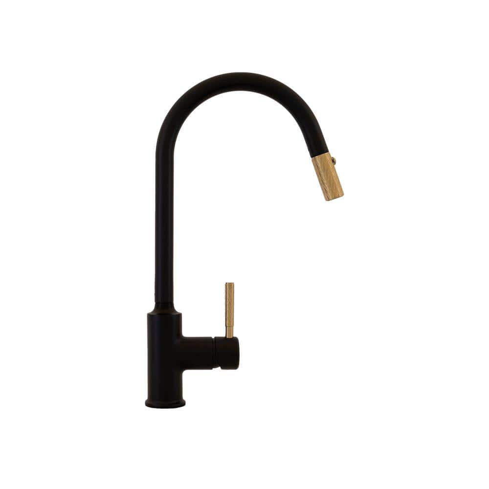 Matte Black and Brushed Gold Stainless Steel Pull Down Faucet