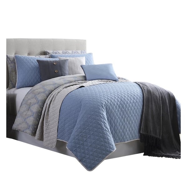 The Urban Port 10 Piece Blue And Gray Solid Microfiber King Size Comforter Coverlet Set Bm202800 Home Depot The Urban Port 10 Piece Blue And Gray, Grey King Size Bed Set
