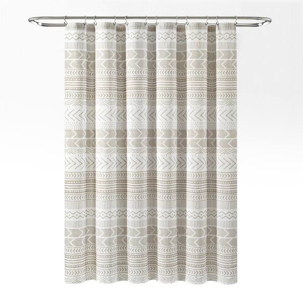 Hygge Geo Shower Curtain Taupe White, Grey White Beige Shower Curtain