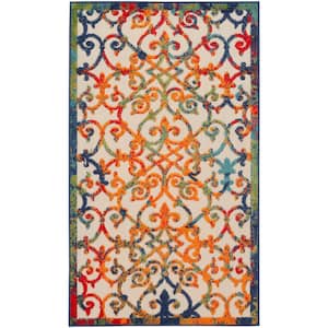 Aloha Multicolor 3 ft. x 5 ft. Floral Contemporary Indoor/Outdoor Kitchen Area Rug