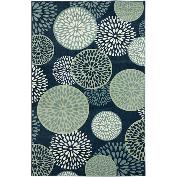 Mohawk Home Foliage Friends Blue 5 ft. x 8 ft. Medallion Area Rug