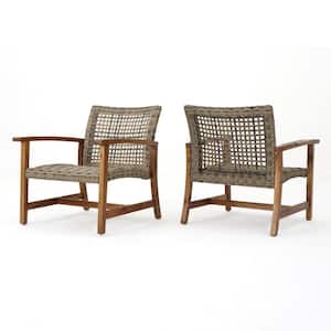 2-Piece Wood and Faux Rattan Patio Seating Set