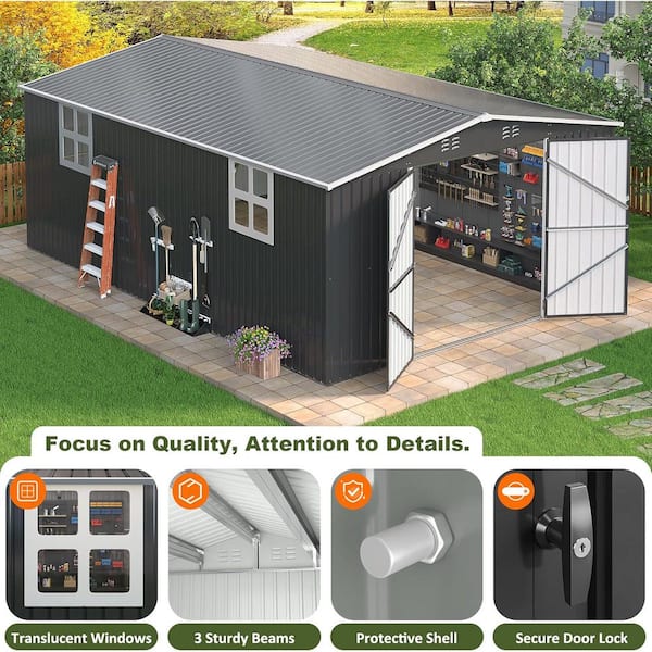 AirWire 12 ft. W x 18 ft. D Metal Outdoor Storage Shed with Vents