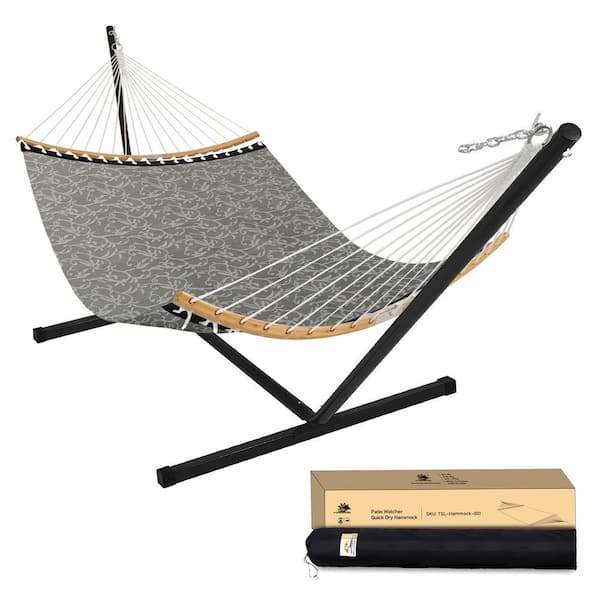 PATIOGUARDER Outdoor Double Quick Dry Hammock Folding Portable Hammock with Stand in Mocha Patterned