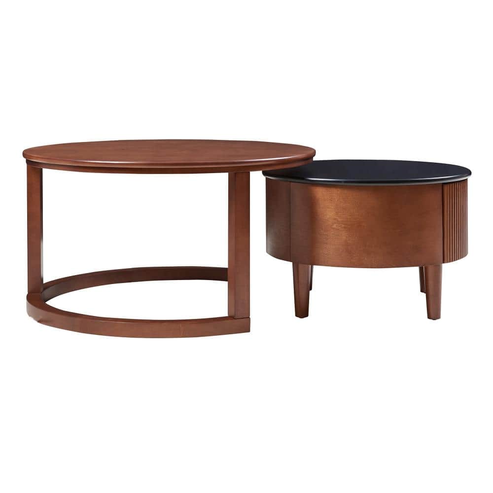 Vintage 31.5 in. Round Nesting Coffee Table with Fluted Drawer Black/Walnut Rubber Wood Assembly Required price history on PriceWatchPro
