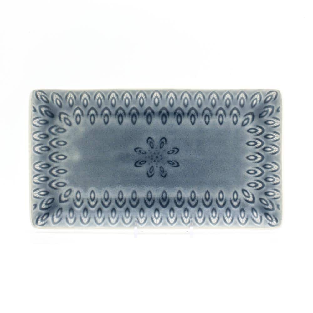 Gray Ceramic Peacock Rectangular Serving Platter