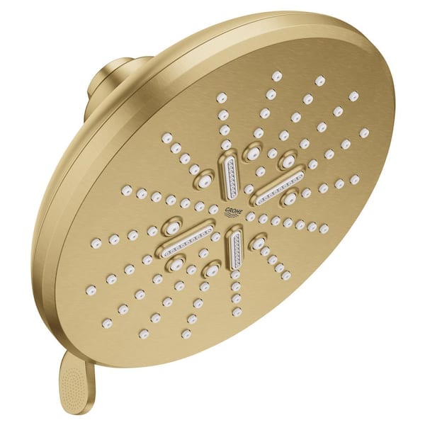 GROHE Rainshower SmartActive 3-Spray Patterns with 1.75 GPM 6.5 in. Wall Mount Round Fixed Shower Head in Brushed Cool Sunrise