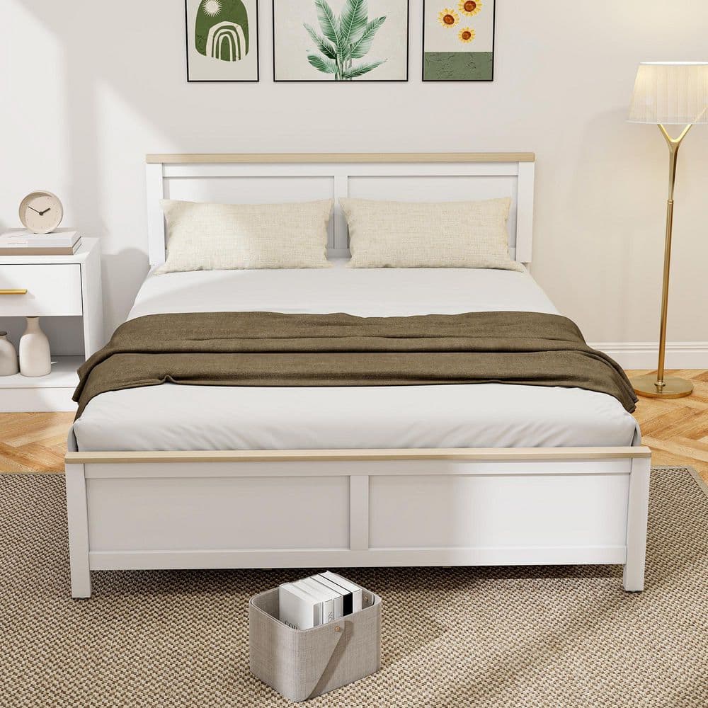 HOMCOM White Particleboard and MDF Frame Queen Platform Bed with Under ...