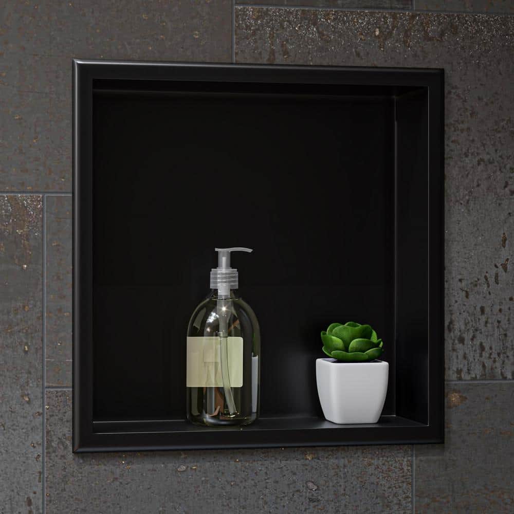 Alfi Brand ABNC1616-BLA 16 x 16 Black Matte Stainless Steel Square Single Shelf Bath Shower NICHE