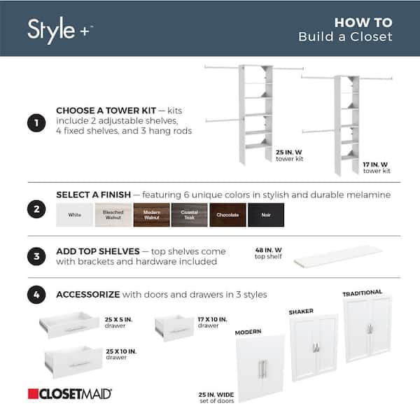 ClosetMaid Selectives 12 in. W White Walk-In Tower Unit Wall Mount Stackable  6-Shelf Wood Closet System 7140 - The Home Depot