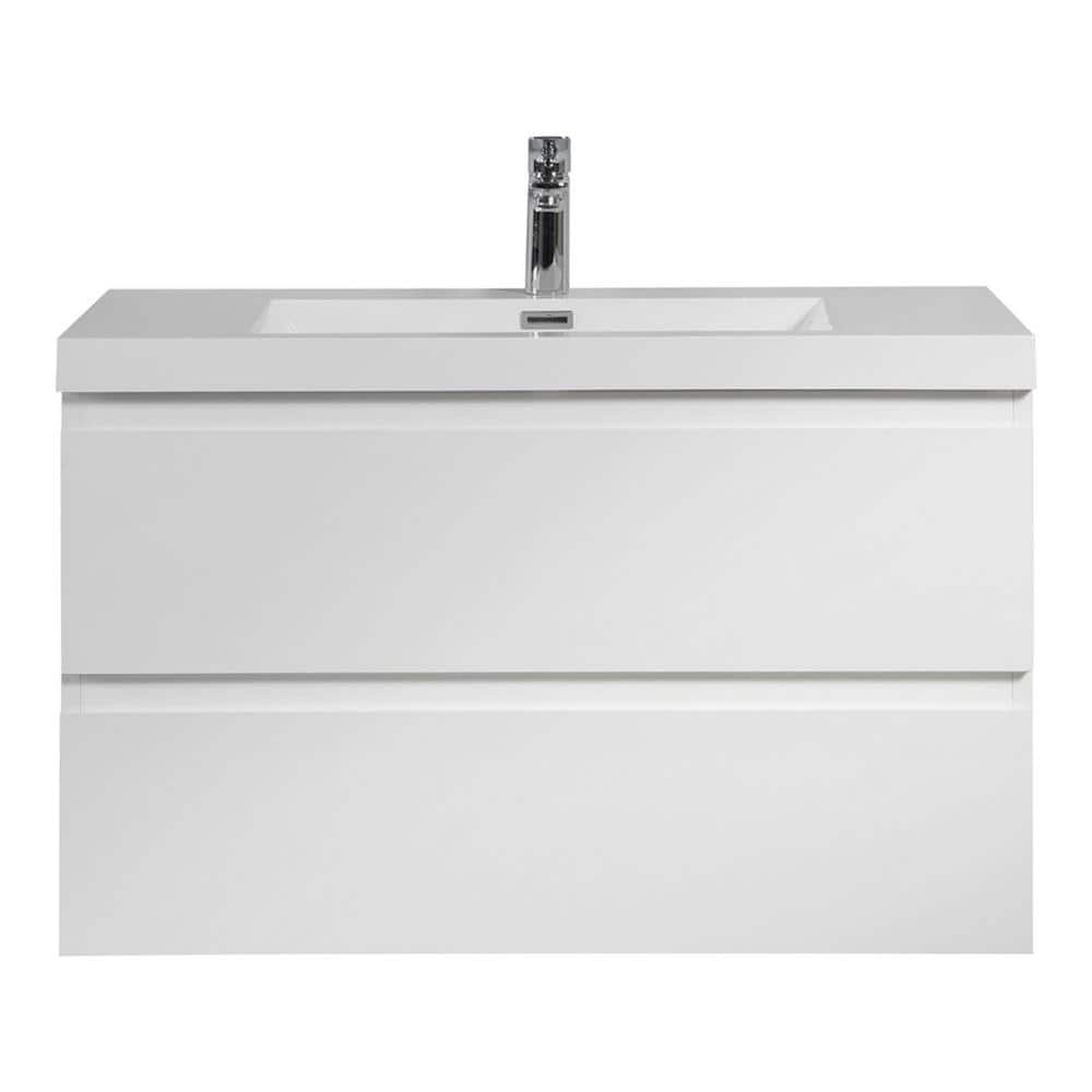 35.43 in. W Freestanding Bath Vanity in White with White Resin Top price history on PriceWatchPro