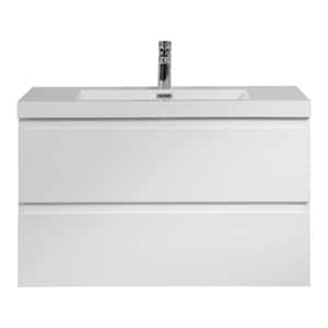 35.43 in. W Freestanding Bath Vanity in White with White Resin Top