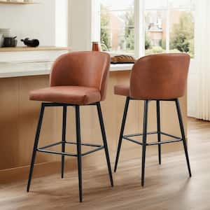 Cynthia 30 in. Reddish Brown High Back Metal Swivel Bar Stool with Faux Leather Seat (Set of 2)
