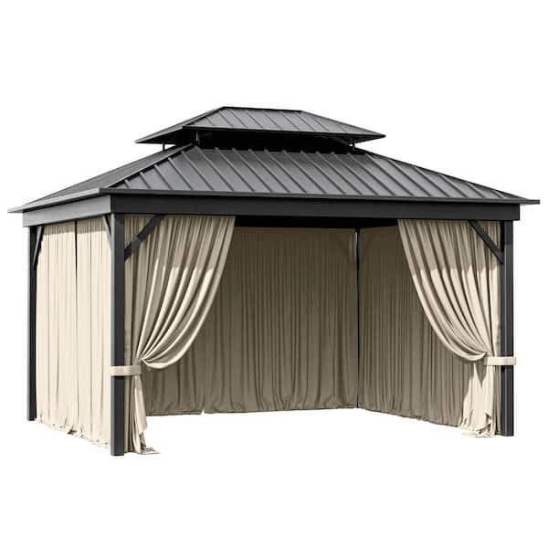 10 ft. x 12 ft. Universal Outdoor Privacy Curtains, Gazebo Curtain Replacement with Zipper Cream (4-Side Curtain Only)