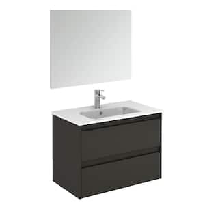 Ambra 80 31.6 in. W x 18.1 in. D x 22.3 in. H Complete Bathroom Vanity Unit in Anthracite with Mirror