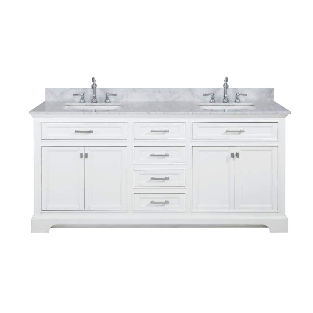 Design Element Milano 72 In W X 22 In D Bath Vanity In White With Carrara Marble Vanity Top In White With White Basin Ml 72 Wt The Home Depot