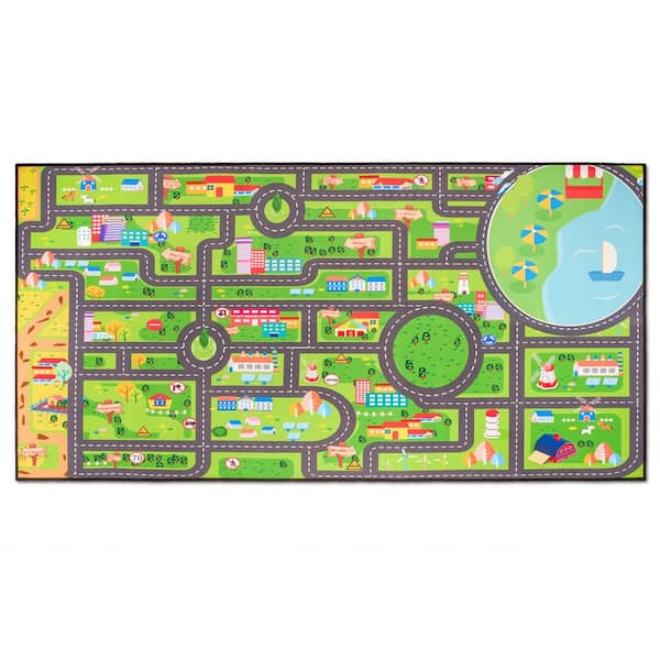 City Streets Car Road Map Interactive Carpet Rug Floor Playmat, Washable (Large), Green 3 ft. x 5 ft. Indoor Area Rug