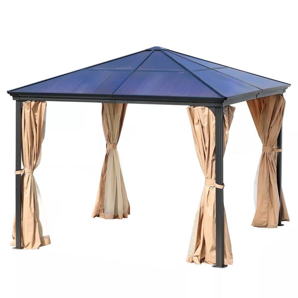 Aoodor 10 ft. x 10 ft. Brown Aluminum Frame Polycarbonate Roof Patio