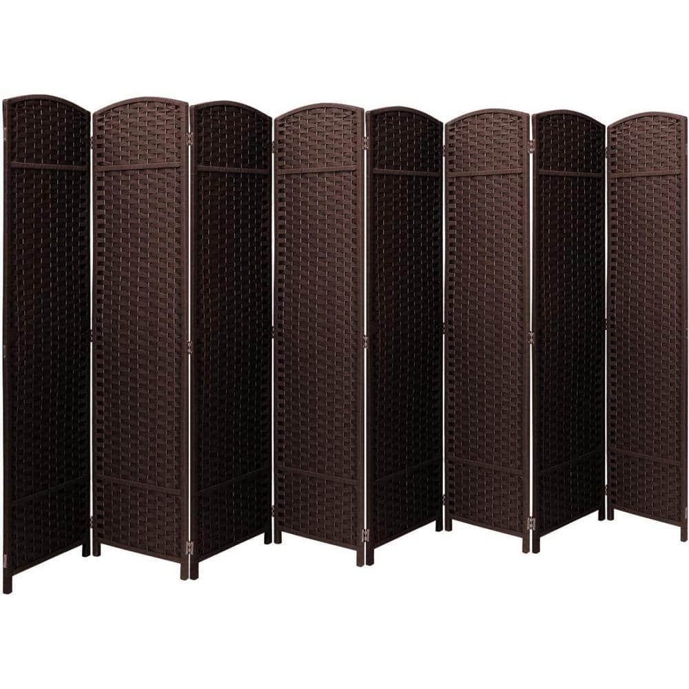 Chocolate Brown 8-Panel Folding Room Divider with Woven Straps