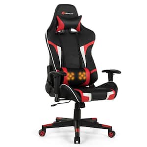 29 in. Width Big and Tall Black and Red Faux Leather Gaming Chair with Adjustable Height