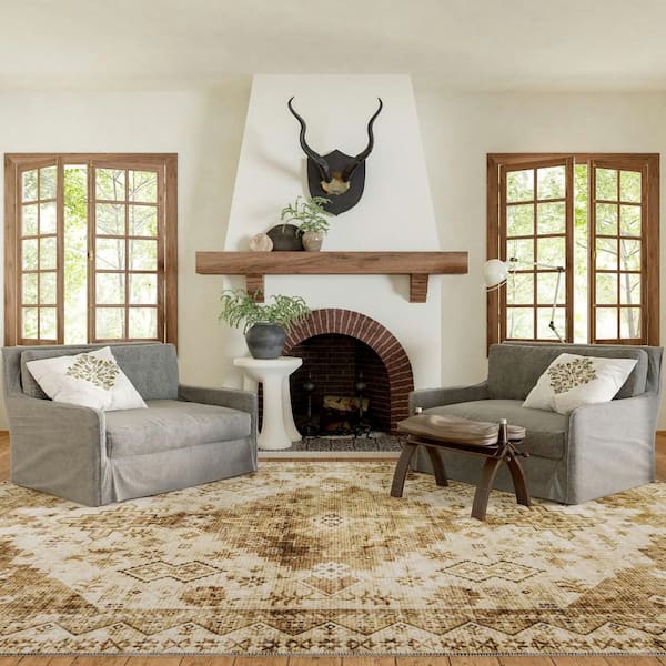 Precious SplashGuard Machine Washable Area Tan 9 ft. x 12 ft. Indoor Area Rug