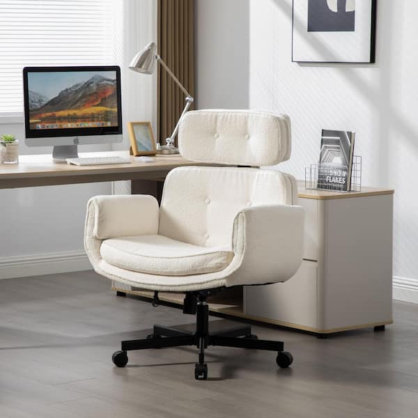 Pearl Modern Boucle Fabric Upholstered Swivel Office Task Chair in Ivory with Adjustable Armrests and Headrest