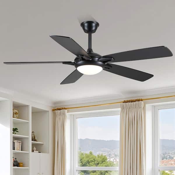 Kviflon 52 in. Indoor/Outdoor Modern Black Ceiling Fans with Dimmable 3 Colors Lights and Remote