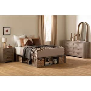 Prairie Brown Weathered Oak Particle Board Frame Full size Platform Bed with Baskets