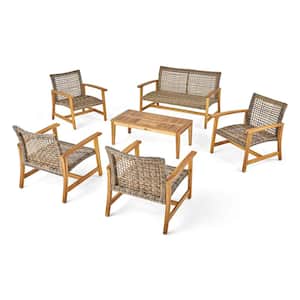 Hampton Grey 6-Piece Wood Patio Conversation Seating Set