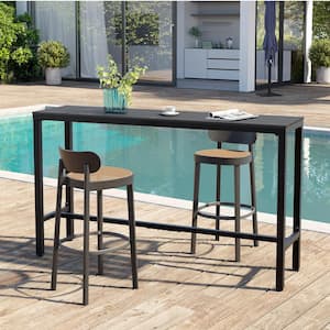 63 in Black Patio Outdoor Bar Table Rectangle Pub Table Dining Table
