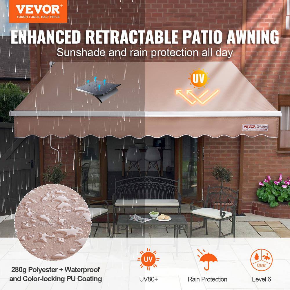 10 x 8 ft Beige Polyester Manual Retractable Patio Awning