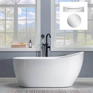 Clifton 59 in. Acrylic FlatBottom Single Slipper Bathtub with Brushed Nickel Overflow and Drain Included in White