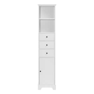 15 in. W x 10 in. D x 68 in. H White MDF Freestanding Linen Cabinet with 3-Drawers and Adjustable Shelf
