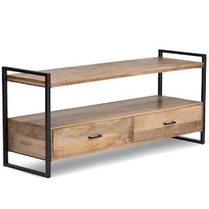 Riverside Solid Mango Wood 60 in. Wide Modern Industrial TV Media Stand in Natural For TVs up to 65 in