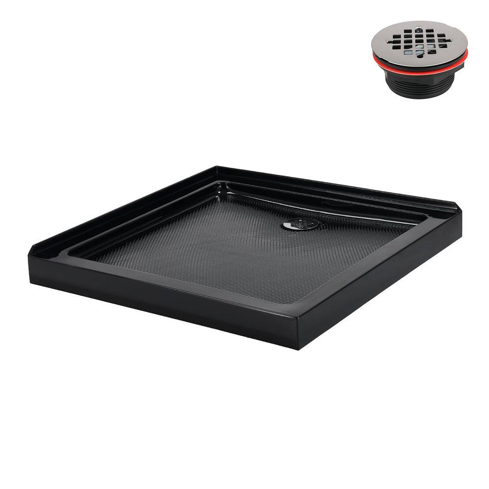 Glossy Black 36'' x 36'' Corner Acrylic Shower Base with Right Drain