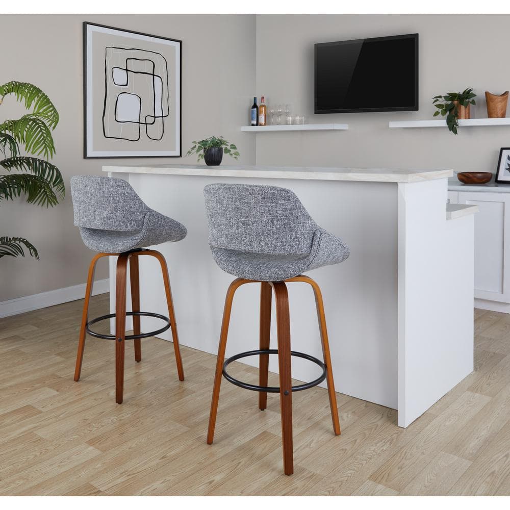 Fabrico 29.5 in. Grey Noise Fabric, Walnut Wood, and Black Metal Fixed-Height Bar Stool (Set of 2) price history on PriceWatchPro