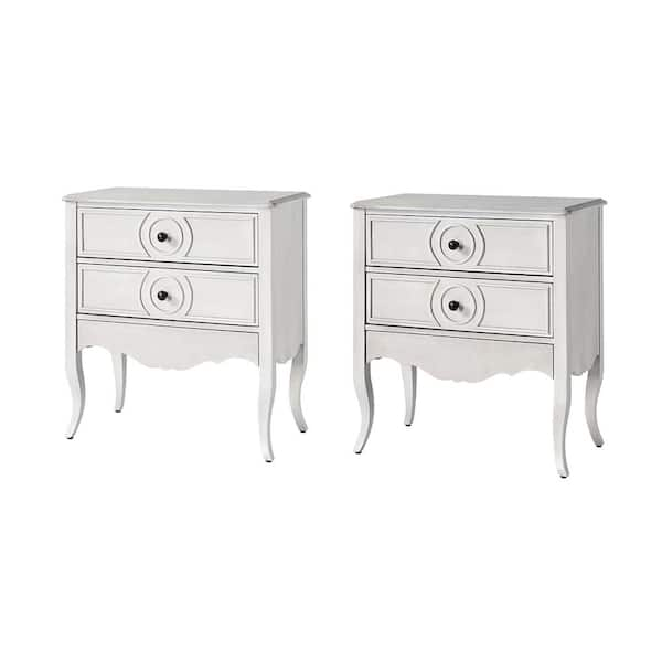 JAYDEN CREATION Albin White 3 - Drawer Nightstand with Buil-in Outlets Set of 2