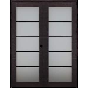 72 in. x 79.375 in. Left-Handed Active Black Apricot Frosted Glass Manufactured Wood Stard Double Prehung French Door