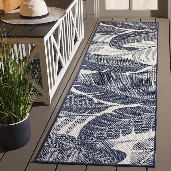Beach House Navy/Ivory 2 ft. x 8 ft. Oversized Botanical Indoor/Outdoor Runner Rug