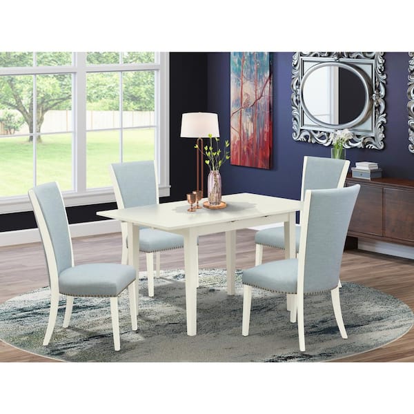 East West Furniture 5-Piece Linen White Finish Solid Wood Top - Dining Room Set - Seats 4