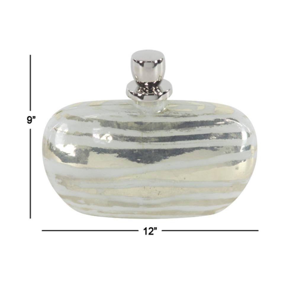 Silver Striped Glass Decorative Jar with Aluminum Stopper